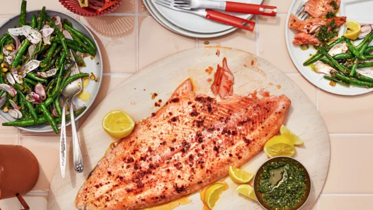 Cold Roast Salmon with Smashed Green Bean Salad-image